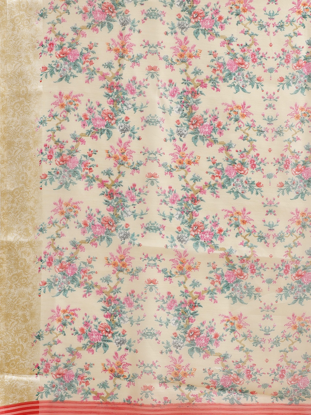 Saree Mall Cream-Coloured & Pink Floral Print Saree