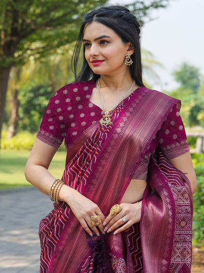 Tikhi Imli Leheriya Printed Zari Ready to Wear Saree
