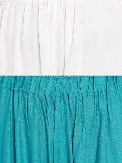 TAG 7 Women Pack Of 2 White & Teal Blue Solid Flared Palazzos