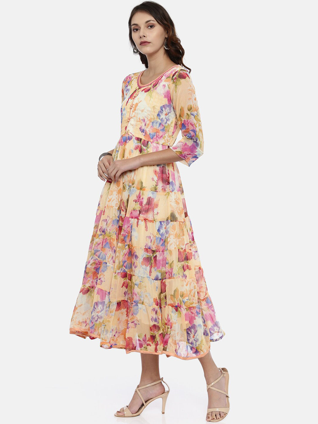 Souchii Women Multicoloured Floral Print Fit And Flare Dress