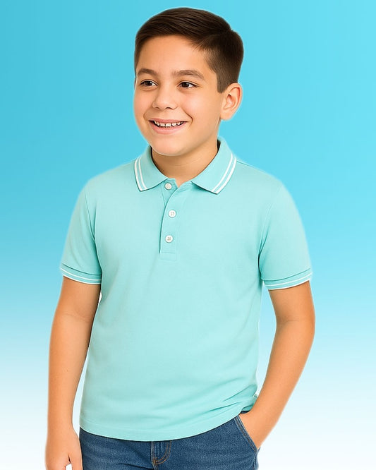 Chilins Boys Solid Polo Tshirt, Color- Sky Blue/ Turquoise