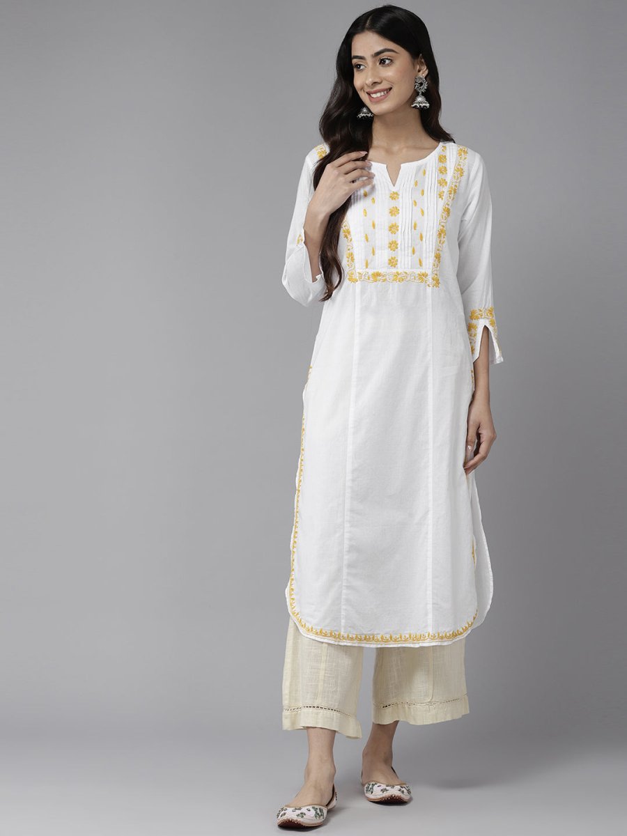 ADA Ethnic Motifs Embroidered Chikankari Cotton Kurta