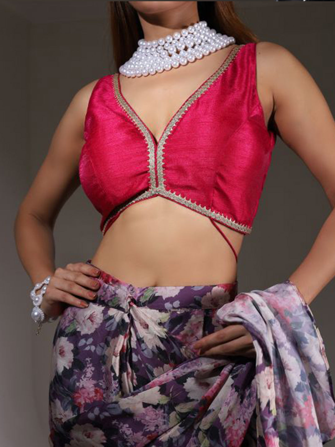 Tikhi Imli Floral Printed Satin Saree