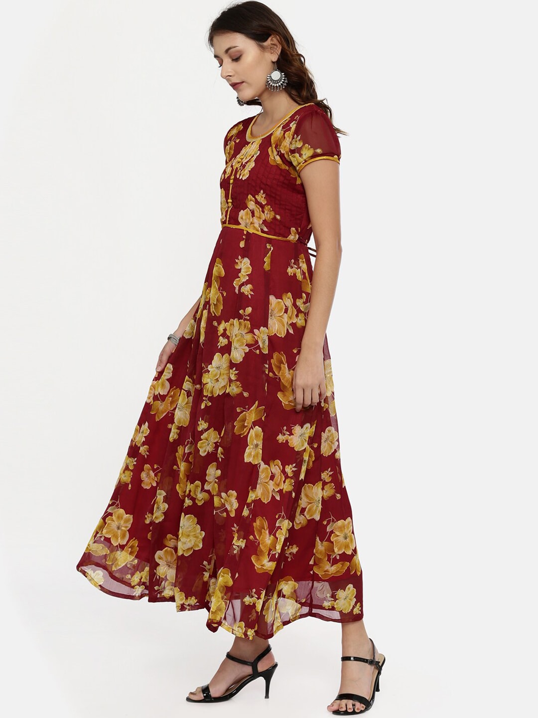 Souchii Maroon Printed Maxi Dress