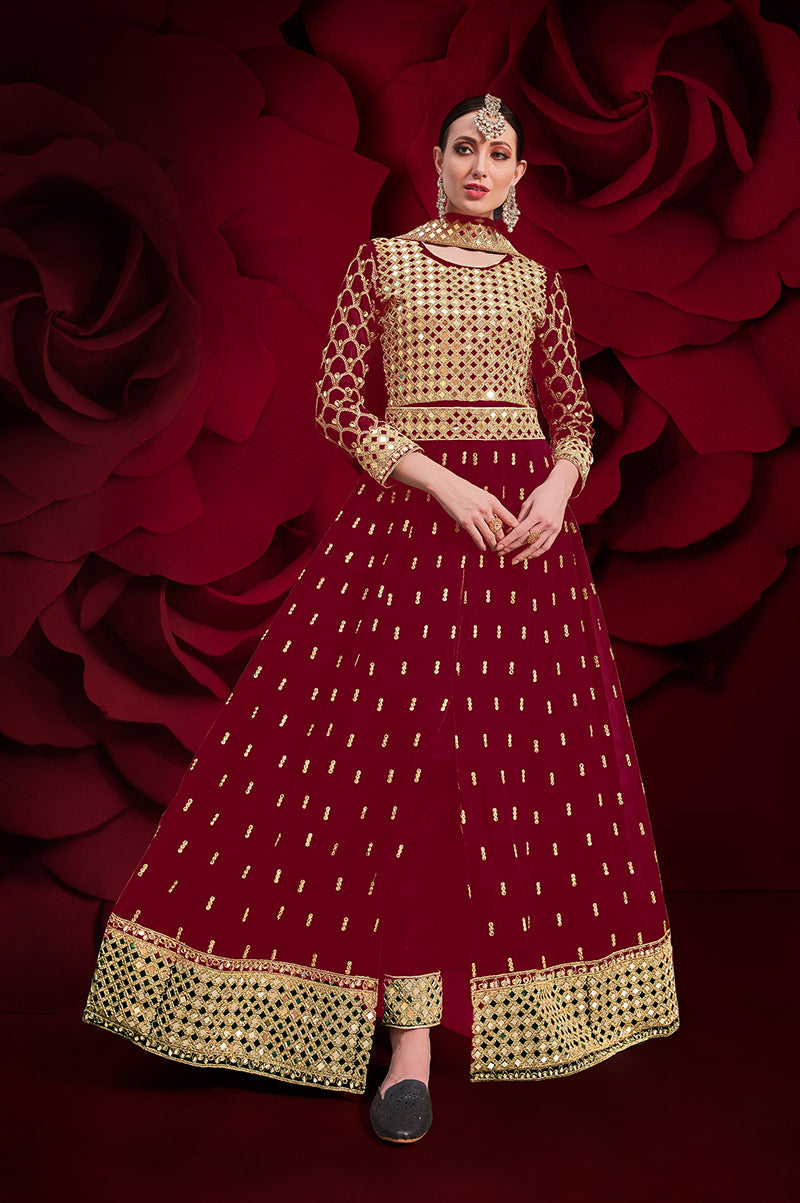 Monjolika Fashion Red Color Georgette Festival Anarkali Salwar Suit