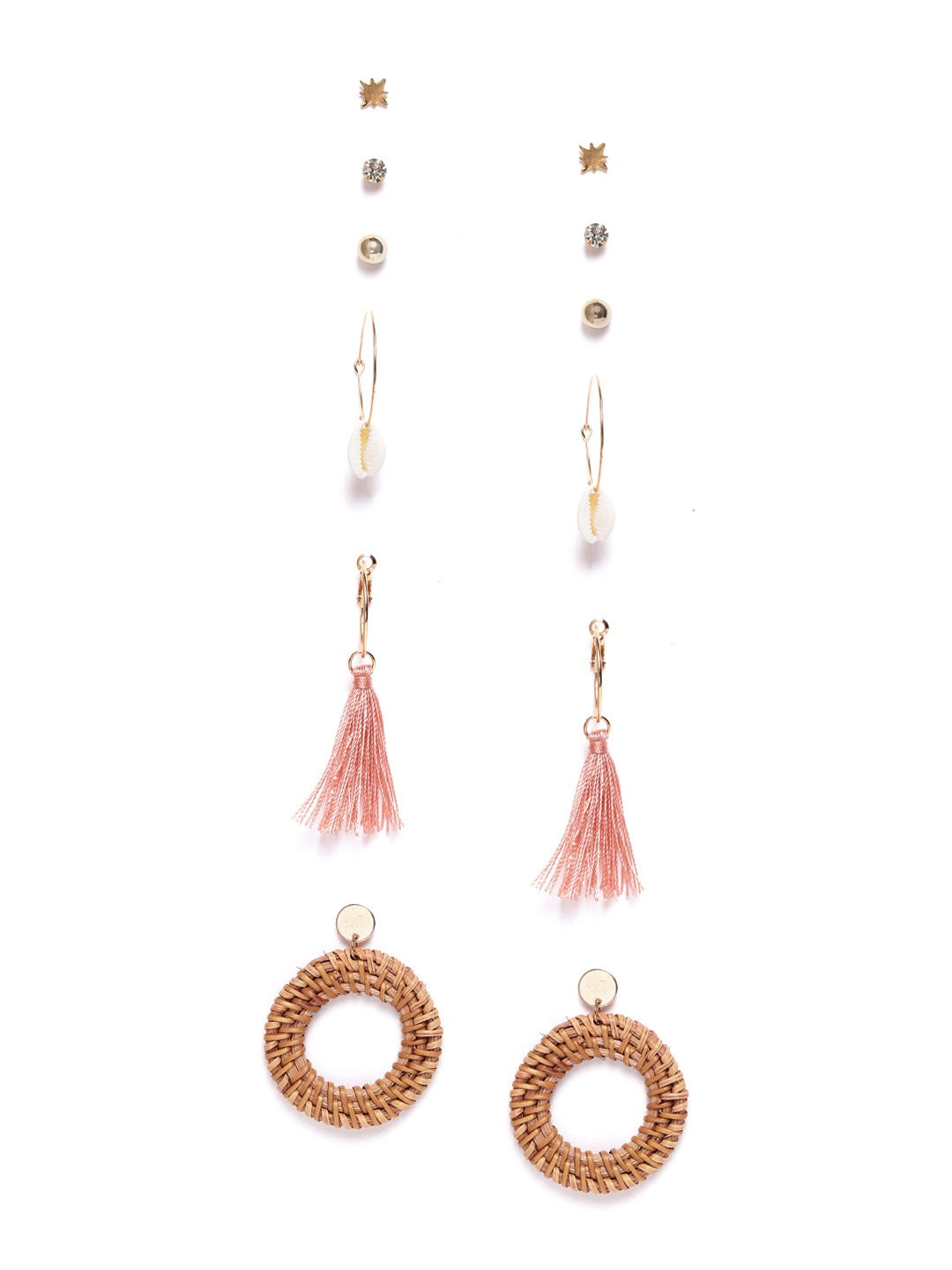 Gold-Polished Alloy Set Of 6 Designer Earrings - The Pari