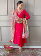 The52 Red Women Embroidered Viscose Kurta Pant and Dupatta set