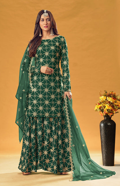 Monjolika Fashion Green Embroidered Palazzo Salwar Suit