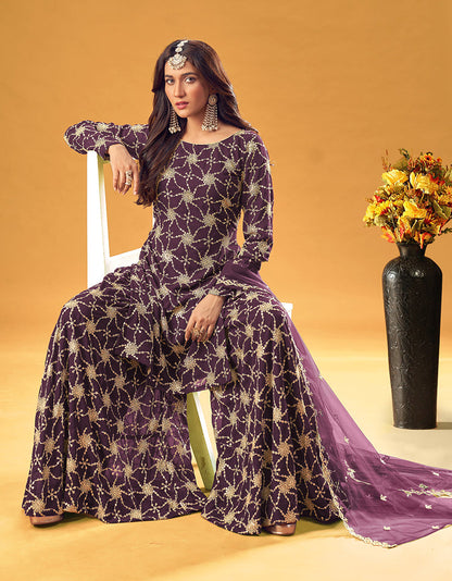 Monjolika Fashion Purple Embroidered Palazzo Salwar Suit
