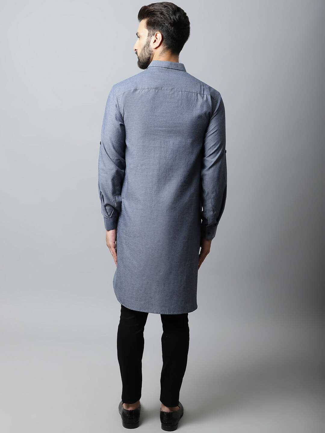 Even Apparels Grey Color Pure Cotton Solid Men's Kurta With Shirt Collar (MMS149)
