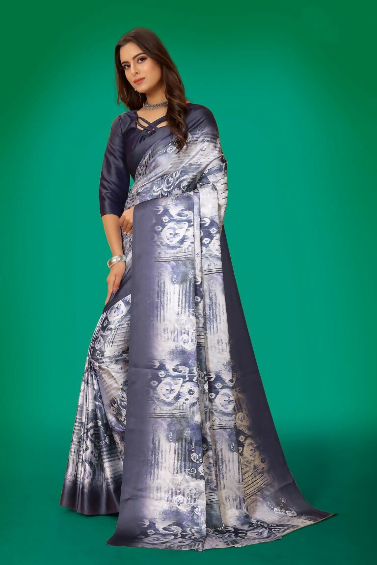 Aayaa Designer Printed Satin Saree - Multi Color