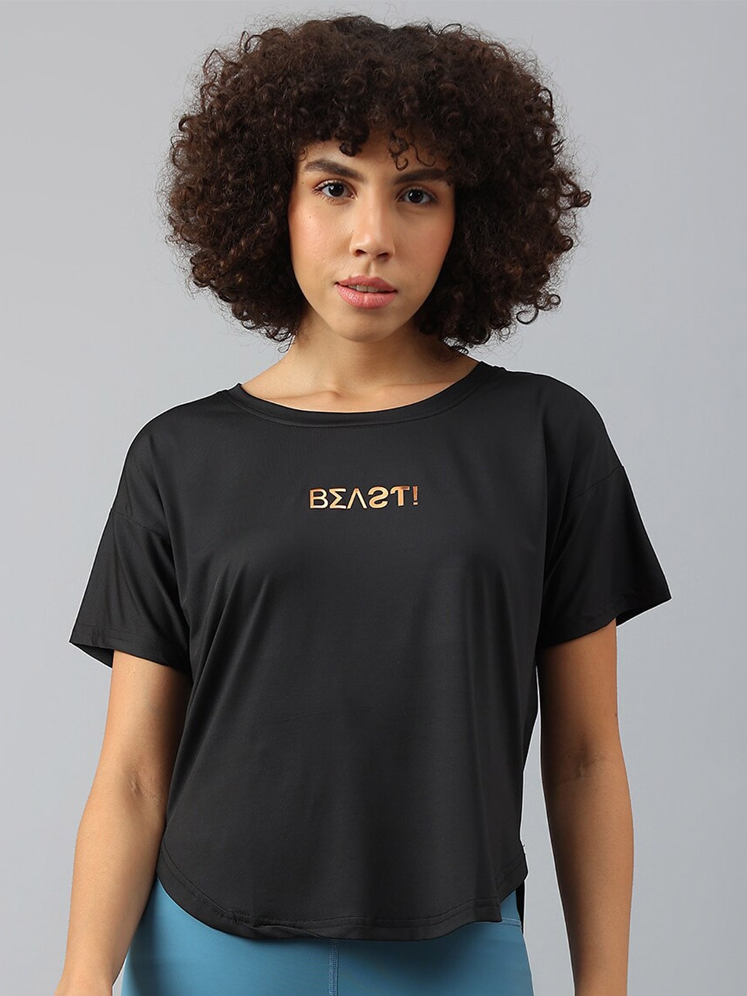 MKH Women Typography Drop-Shoulder Sleeves Dri-FIT Sports T-shirt