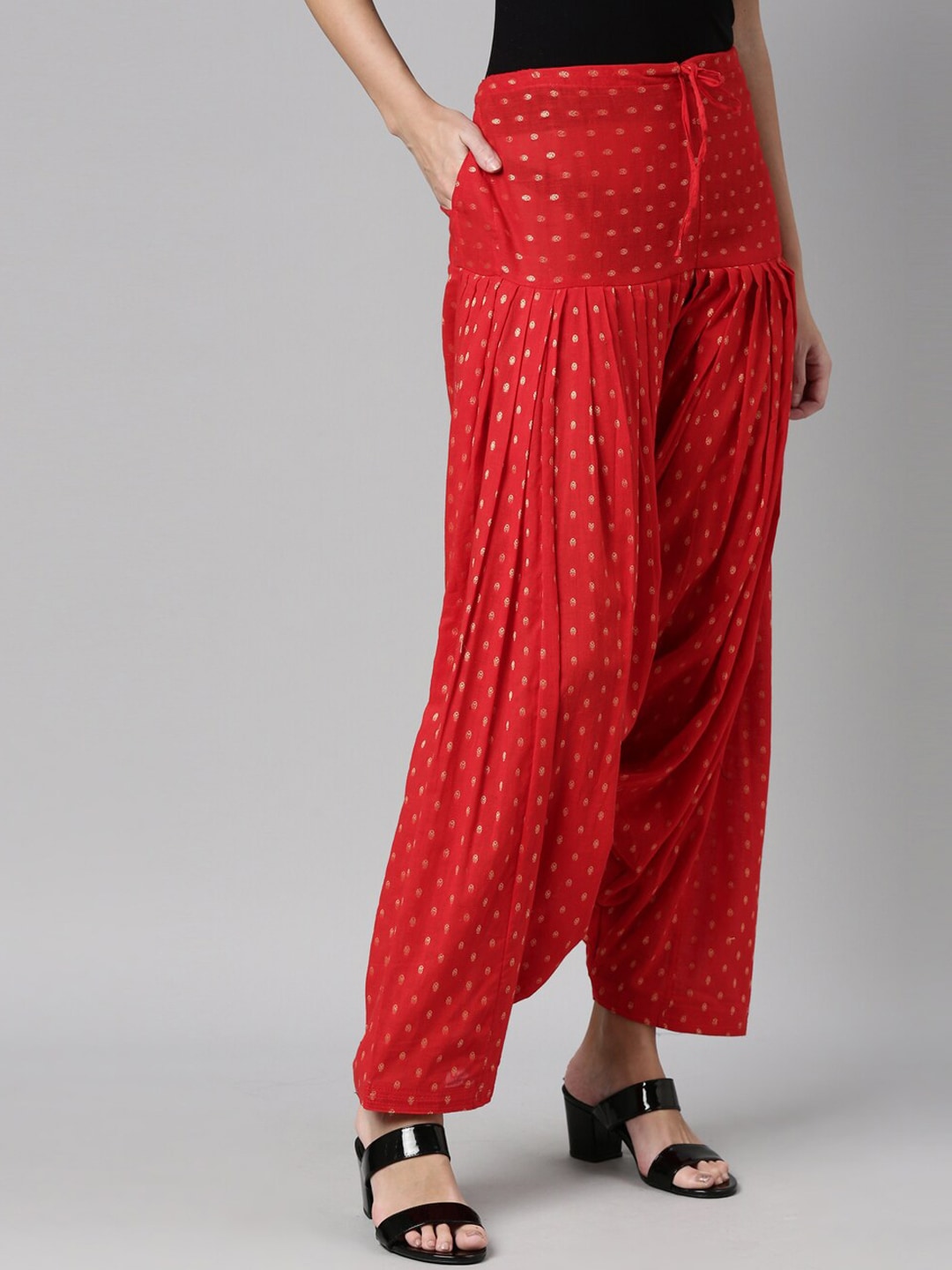 Souchii Red & Gold-Coloured Woven Design Pure Cotton Patiala