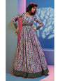 Myra Lavender Natural Crepe Printed Embroidered Gown