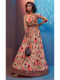 Myra Peach Natural Crepe Printed Embroidered Gown
