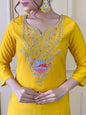 The52 Yellow Embroidered Viscose Fabric Straight Kurta, Pant and Dupatta Set