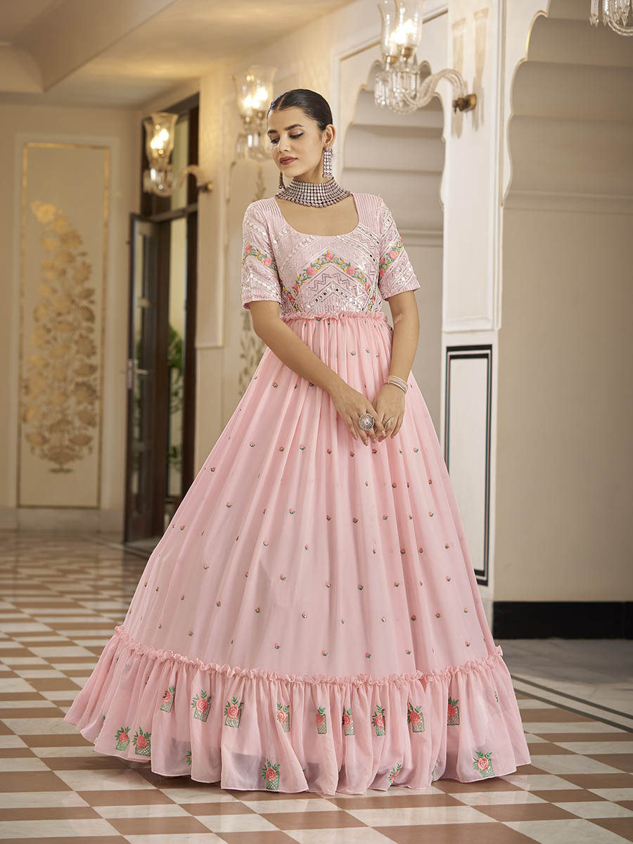 Myra Pink Georgette Embroidered Gown
