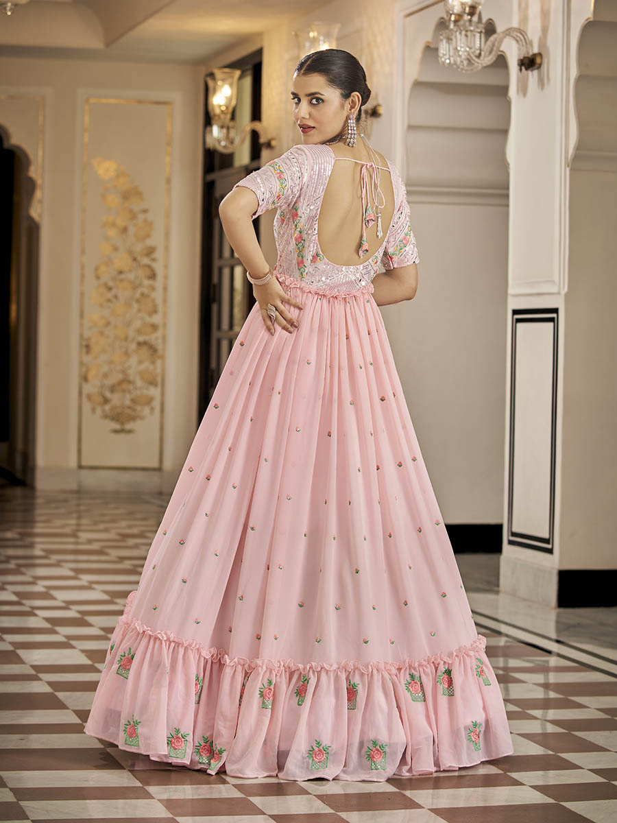 Myra Pink Georgette Embroidered Gown