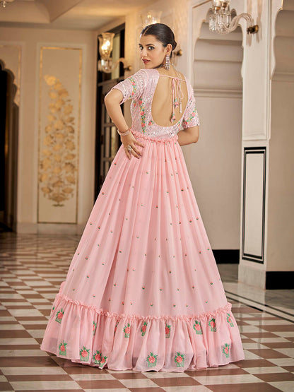 Myra Pink Georgette Embroidered Gown