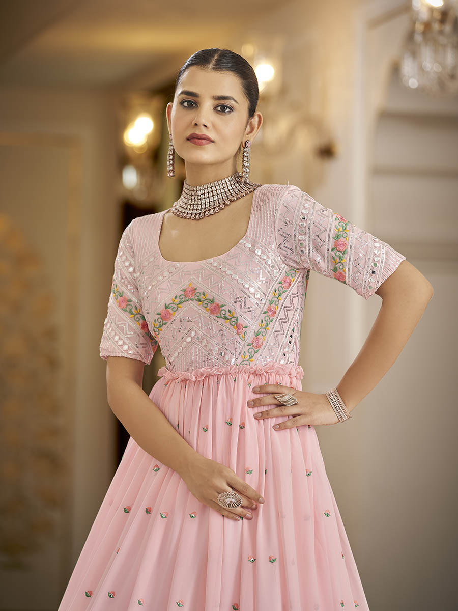 Myra Pink Georgette Embroidered Gown