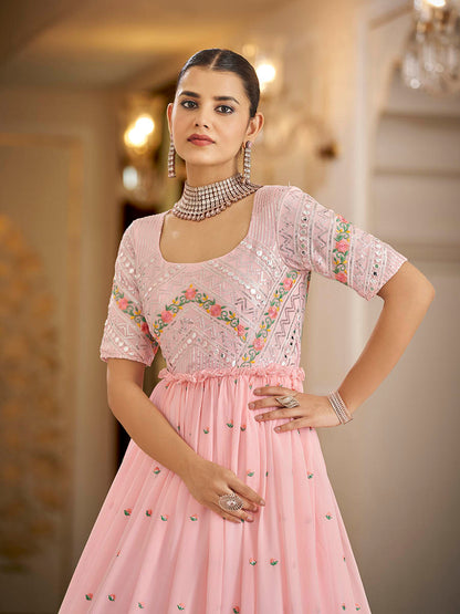 Myra Pink Georgette Embroidered Gown