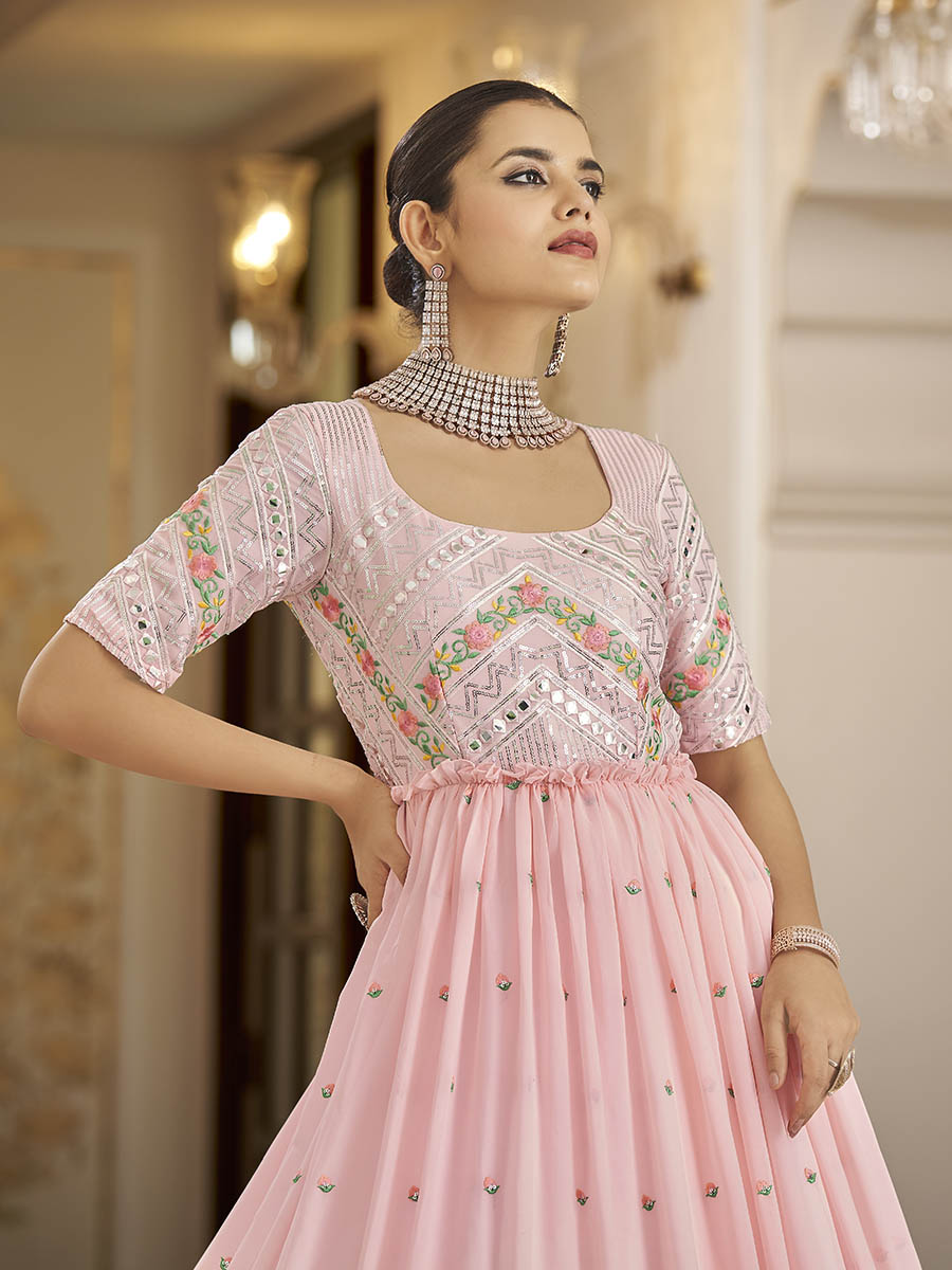Myra Pink Georgette Embroidered Gown