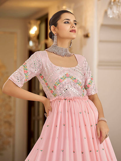 Myra Pink Georgette Embroidered Gown