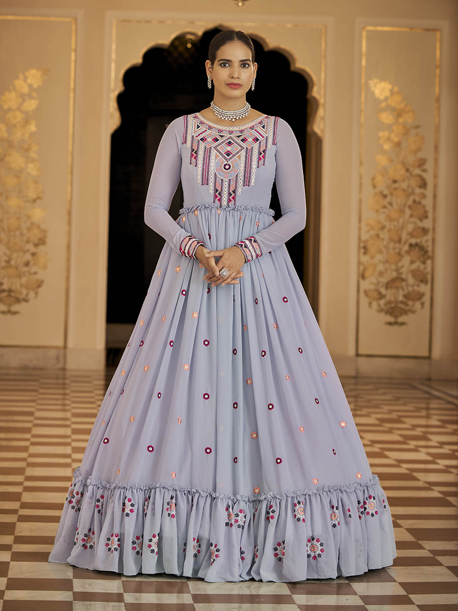 Myra Light Blue Georgette Embroidered Gown