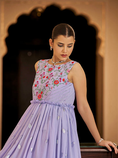 Myra Lavender Georgette Embroidered Gown
