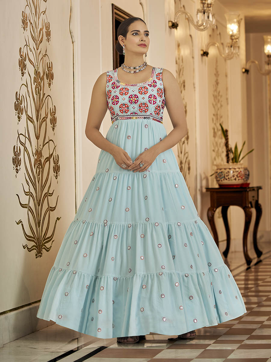 Myra Sky Blue Georgette Embroidered Gown
