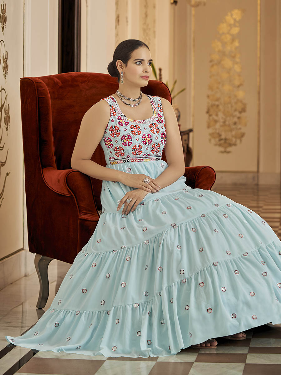 Myra Sky Blue Georgette Embroidered Gown