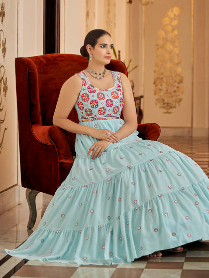 Myra Sky Blue Georgette Embroidered Gown