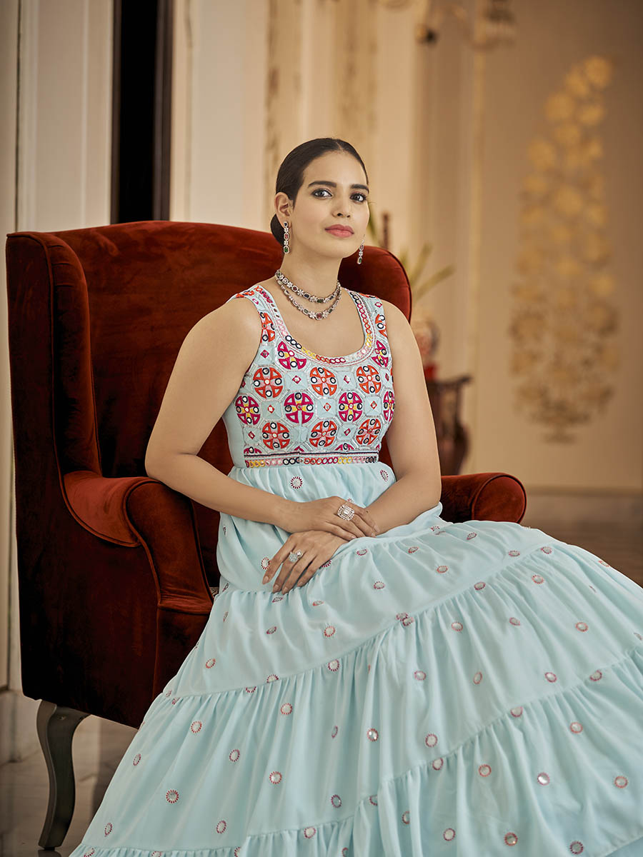 Myra Sky Blue Georgette Embroidered Gown