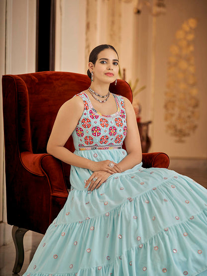 Myra Sky Blue Georgette Embroidered Gown
