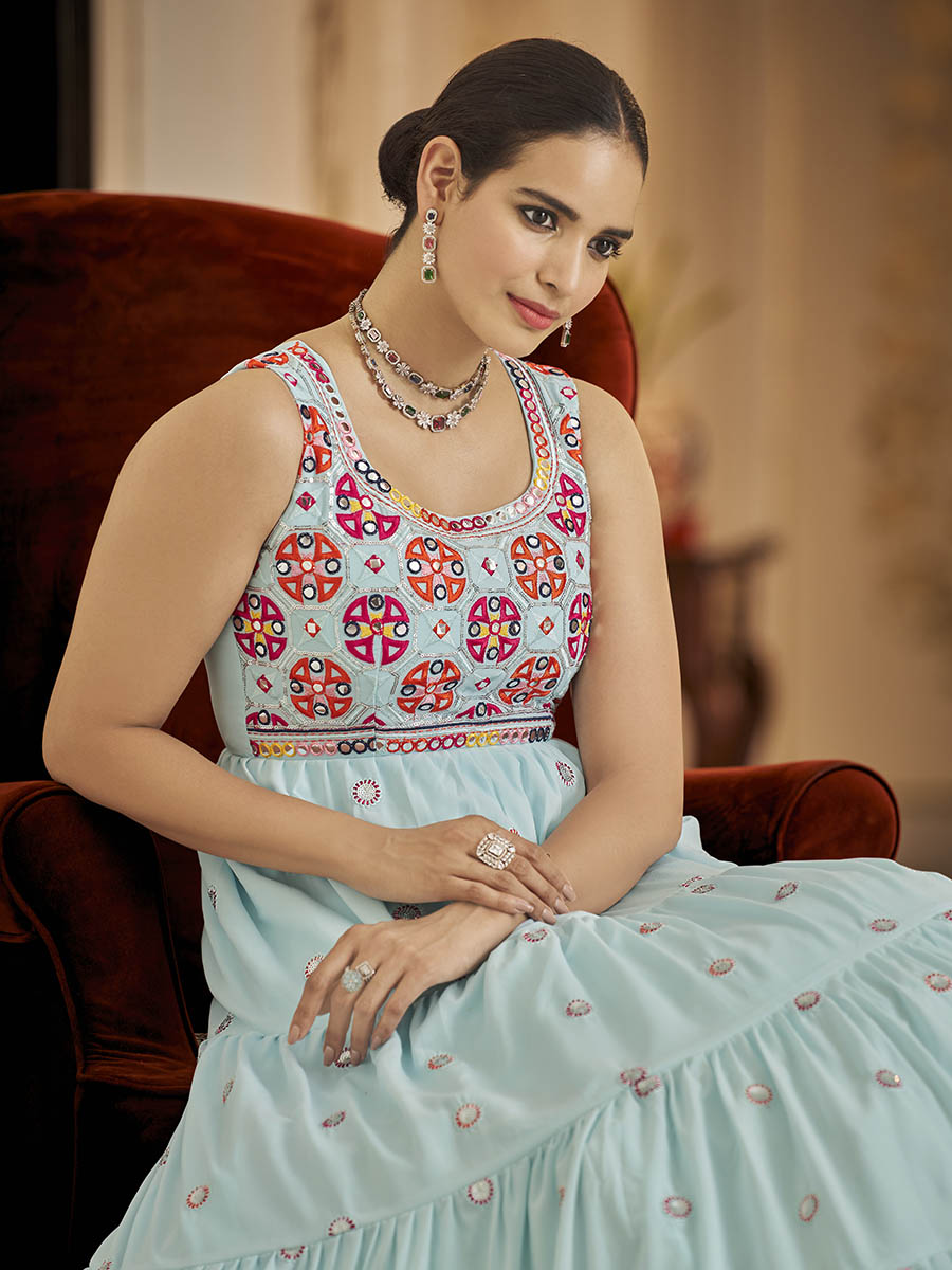 Myra Sky Blue Georgette Embroidered Gown