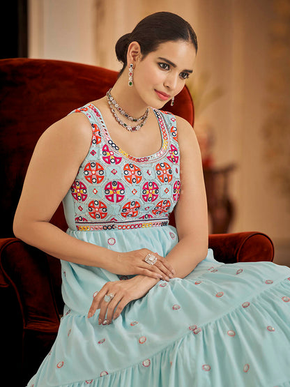 Myra Sky Blue Georgette Embroidered Gown