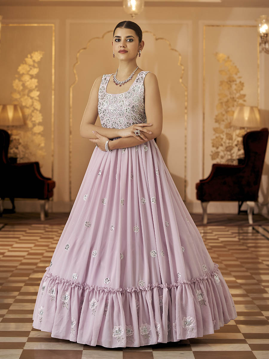 Myra Dusty Pink Georgette Embroidered Gown