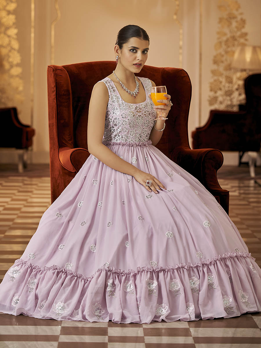 Myra Dusty Pink Georgette Embroidered Gown