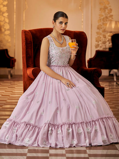 Myra Dusty Pink Georgette Embroidered Gown