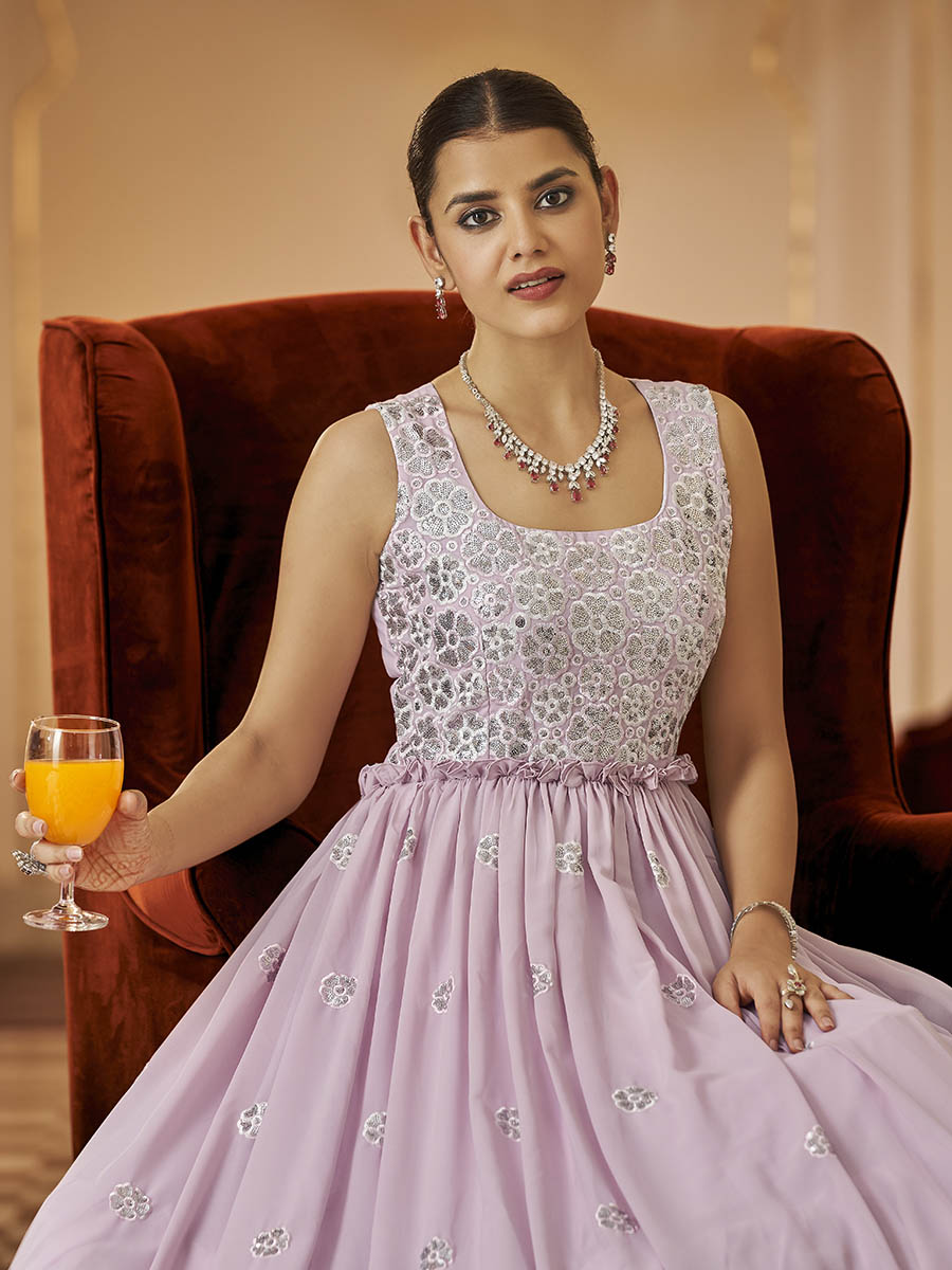 Myra Dusty Pink Georgette Embroidered Gown