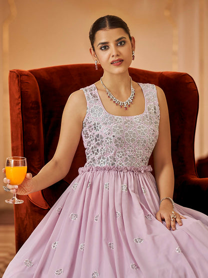 Myra Dusty Pink Georgette Embroidered Gown