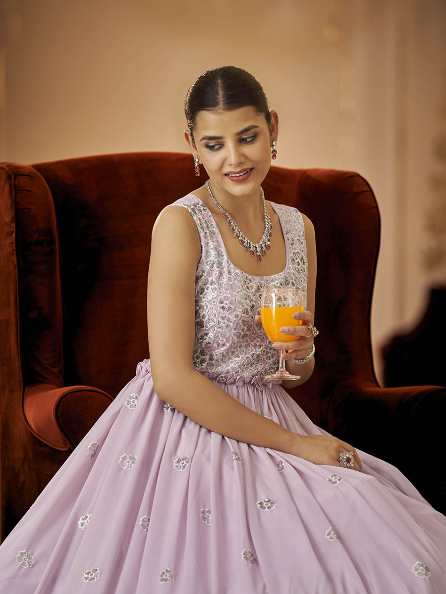 Myra Dusty Pink Georgette Embroidered Gown