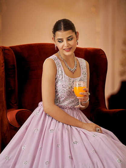 Myra Dusty Pink Georgette Embroidered Gown