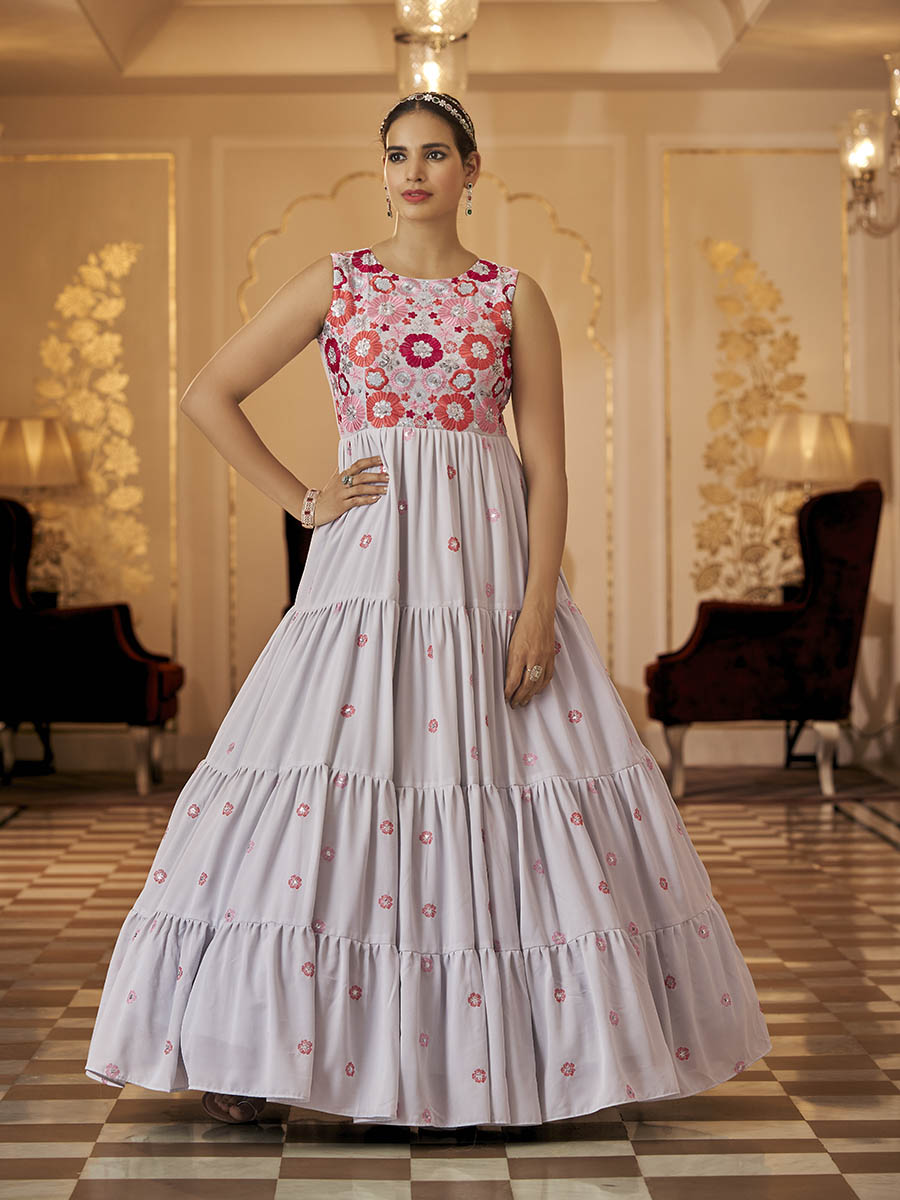 Myra Grey Georgette Embroidered Gown