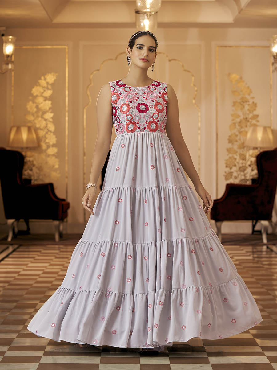 Myra Grey Georgette Embroidered Gown