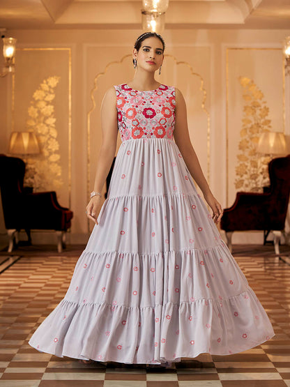 Myra Grey Georgette Embroidered Gown