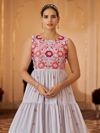 Myra Grey Georgette Embroidered Gown