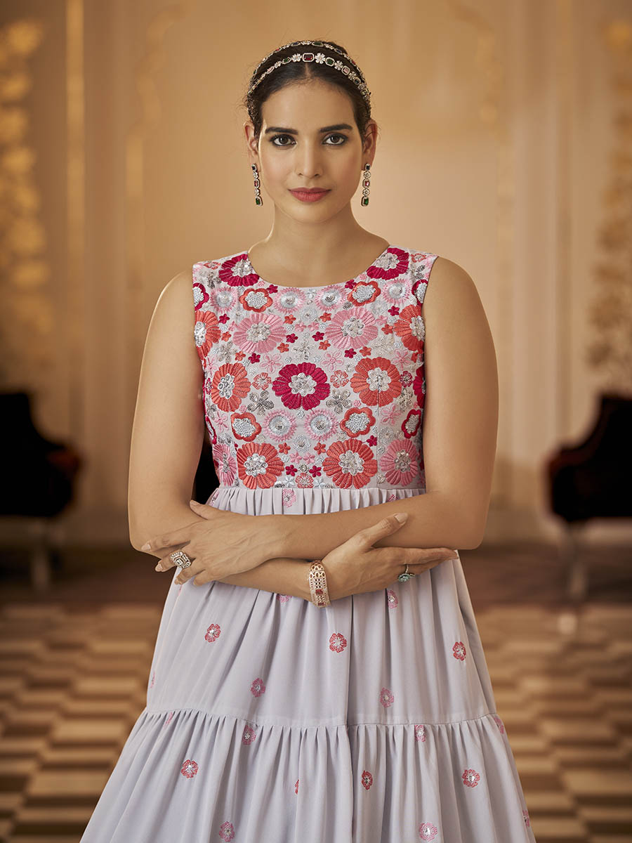 Myra Grey Georgette Embroidered Gown