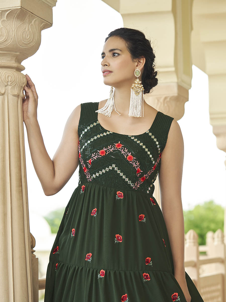 Myra Olive Green Georgette Embroidered Gown