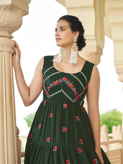 Myra Olive Green Georgette Embroidered Gown